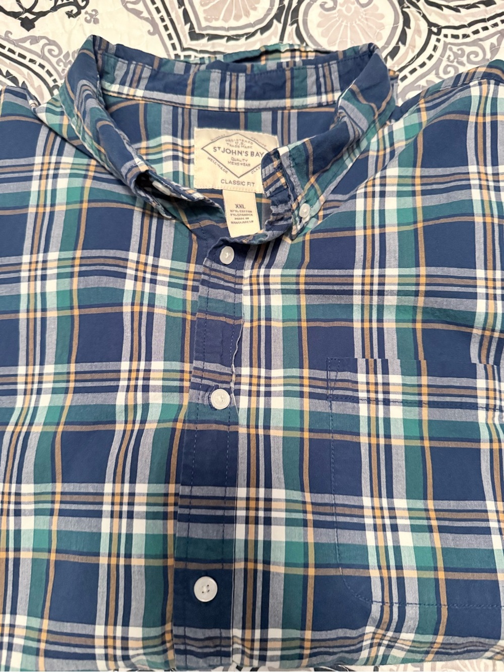 St. John's Bay Men's Classic Fit Navy & Teal Plaid Button-Down Shirt